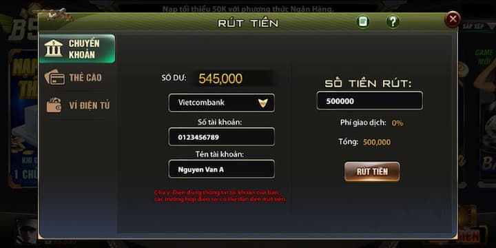 Cách rút tiền nổ hũ B52club chuyển khoản 