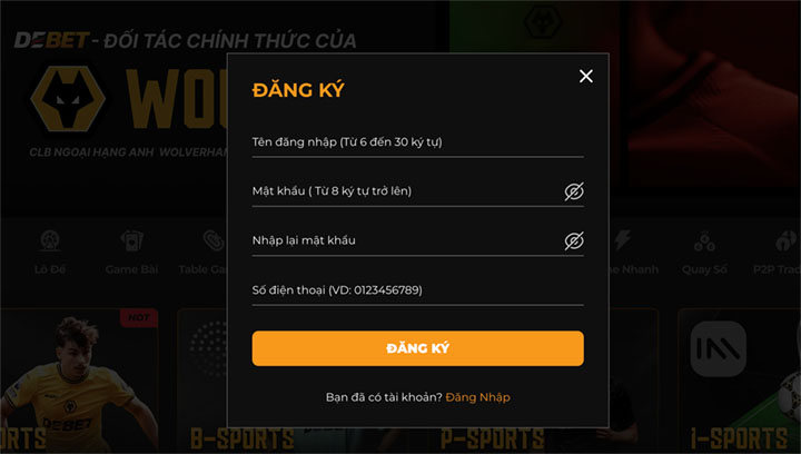 Hướng dẫn đăng ký tài khoản cá cược tại nhà cái nổ hũ De bet 