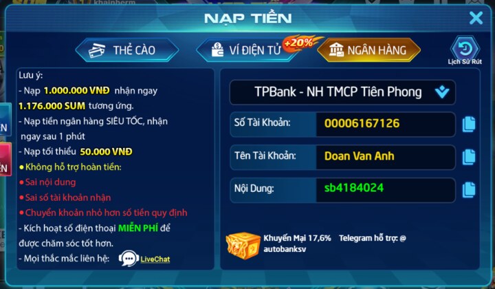 Review cách nạp rút tiền Sumvip