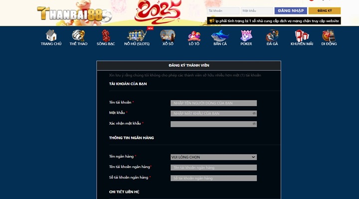 Bước 1: Đăng ký & đăng nhập Thanbai88