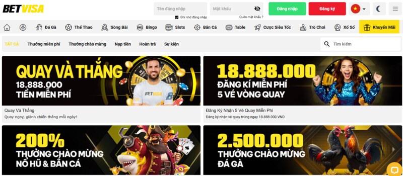 Danh sách các chương trình khuyến mãi tại Betvisa